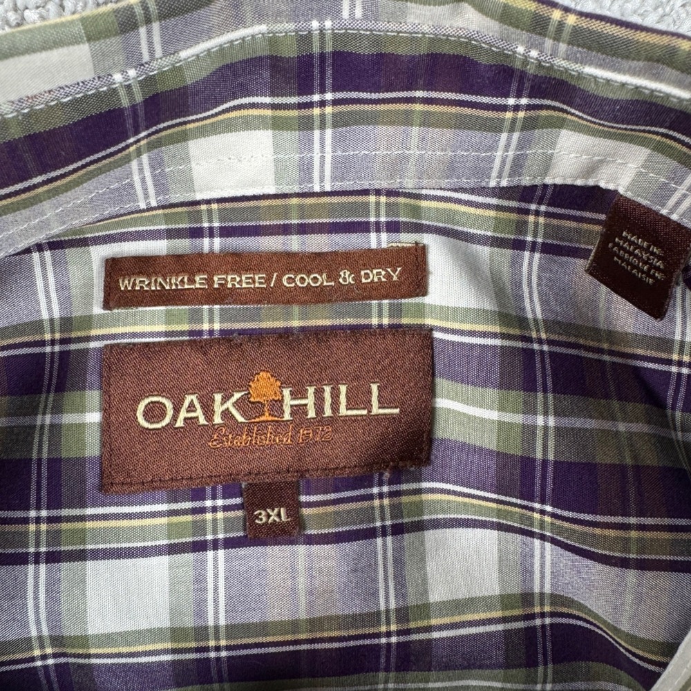 Oak Hill Button Down Shirt Big Mens 3XL Purple Plaid Wrinkle Free Cotton XXXL - Picture 4 of 13